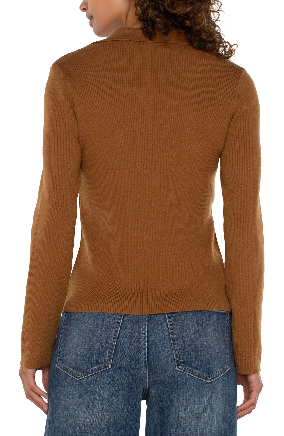 Long SL V Neck Collared Sweater