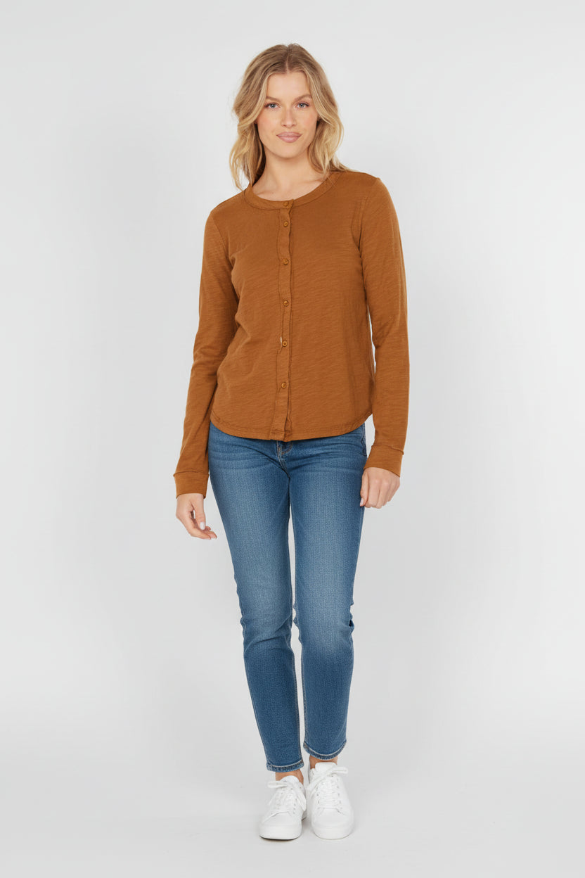 Exposed Seams Button-Up Slim Cardi 41G-97762