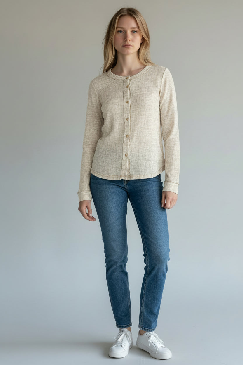 Exposed Seams Button-Up Slim Cardi 41G-97762