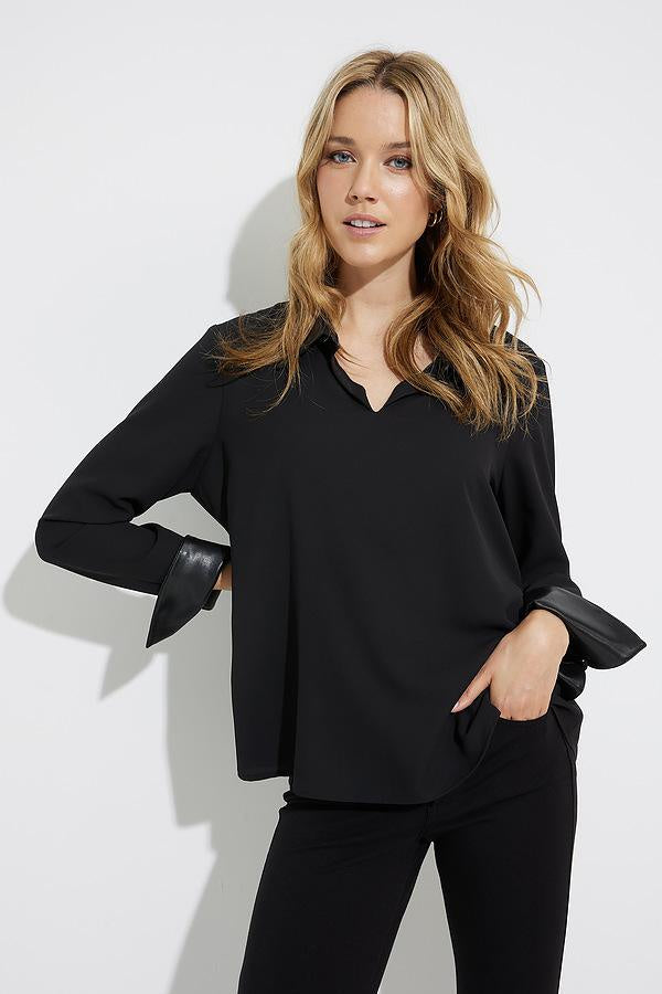 Blouse W/Leather Trim