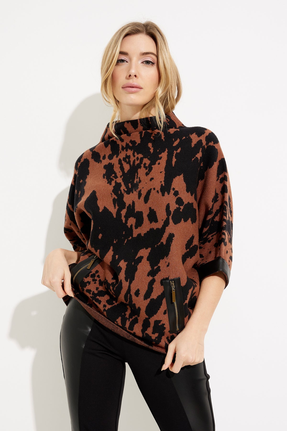 Leather Trim Animal Print Sweater