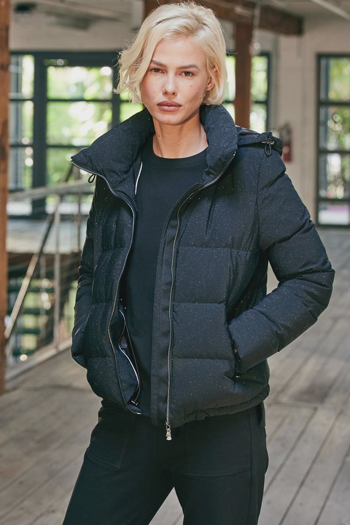 Erika Short Puffer Glitter Coat