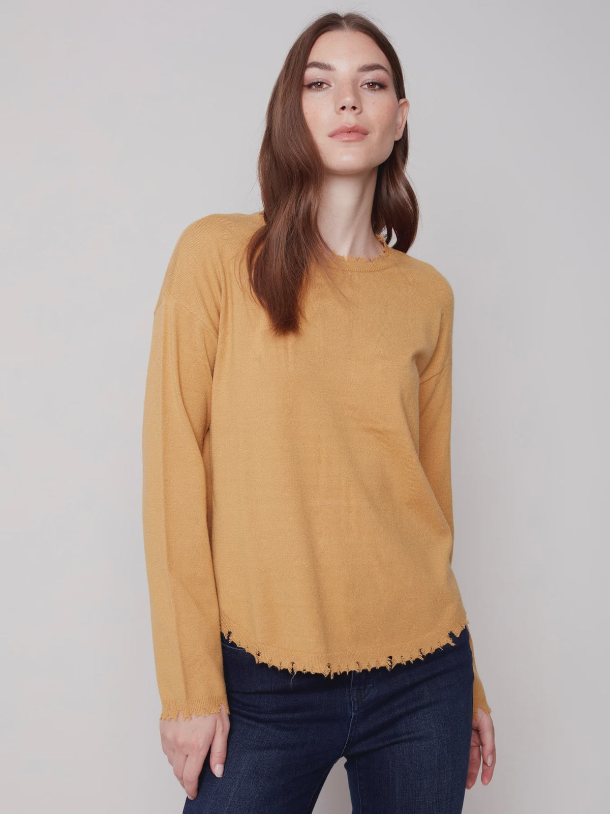 Solid Sweater W/Frayed Edges