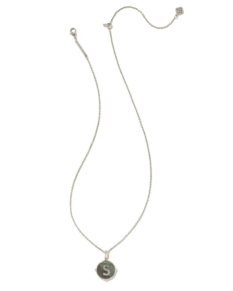Letter S Disc Pendant Necklace Rhodium