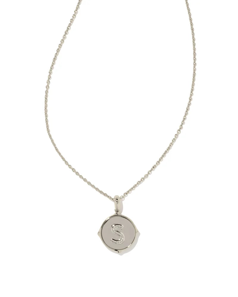 Letter S Disc Pendant Necklace Rhodium