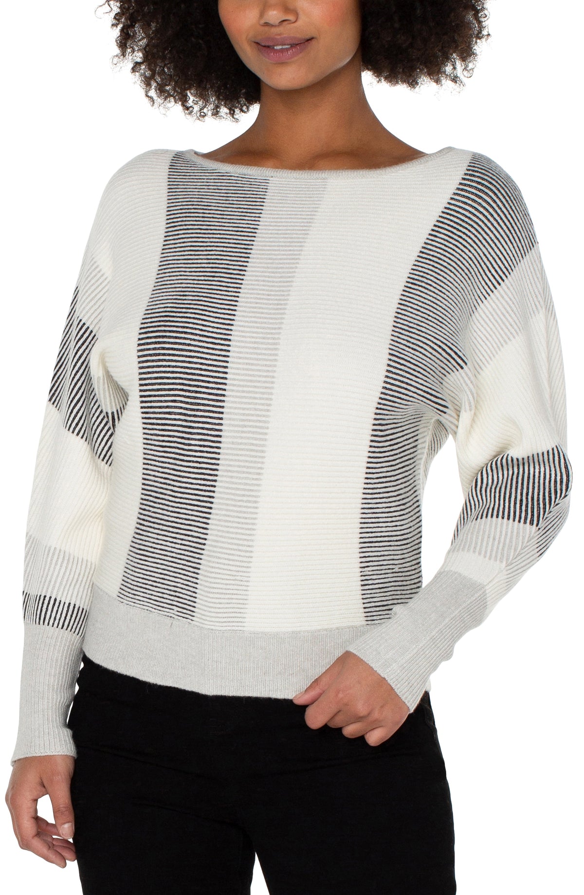 Boat Neck Dolman Sweater W/Colorblock